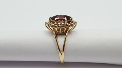 14K Solid Yellow Gold Garnet & Diamond Ring