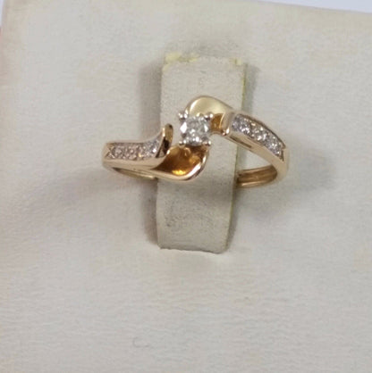 14K Solid Yellow Gold Solitaire Diamond Engagement Ring