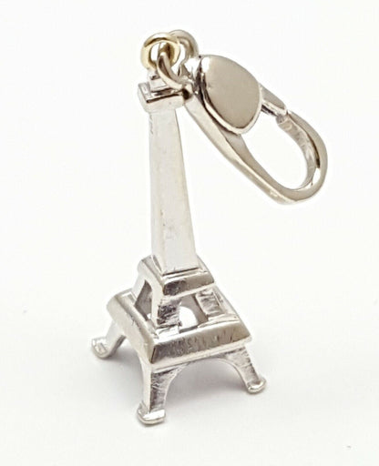 14K Solid White Gold Paris Eiffel Tower Charm Pendant