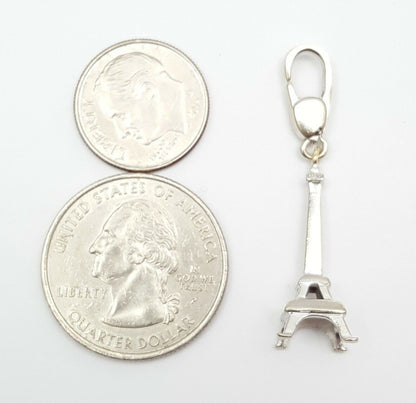 14K Solid White Gold Paris Eiffel Tower Charm Pendant