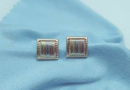 10K Tri Tone Tri Color Gold Designer Square Stud Earrings