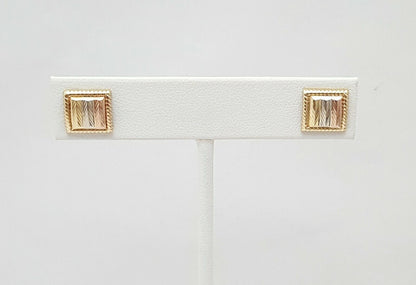 10K Tri Tone Tri Color Gold Designer Square Stud Earrings