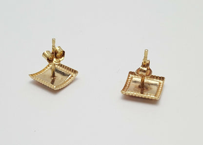 10K Tri Tone Tri Color Gold Designer Square Stud Earrings