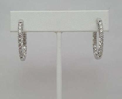 14K Karat White Gold Designer Diamond Round Hoop Earrings