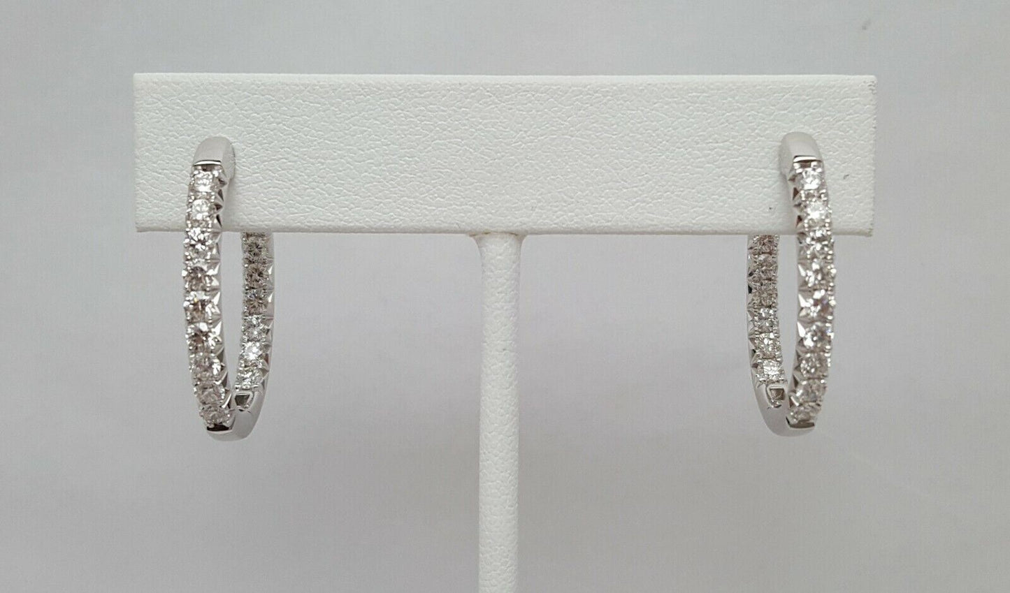 14K Karat White Gold Designer Diamond Round Hoop Earrings