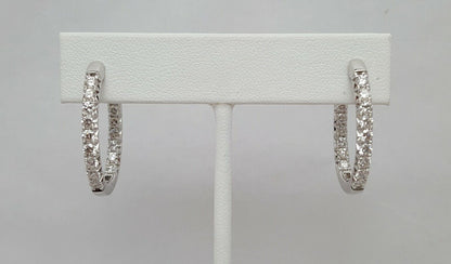 14K Karat White Gold Designer Diamond Round Hoop Earrings