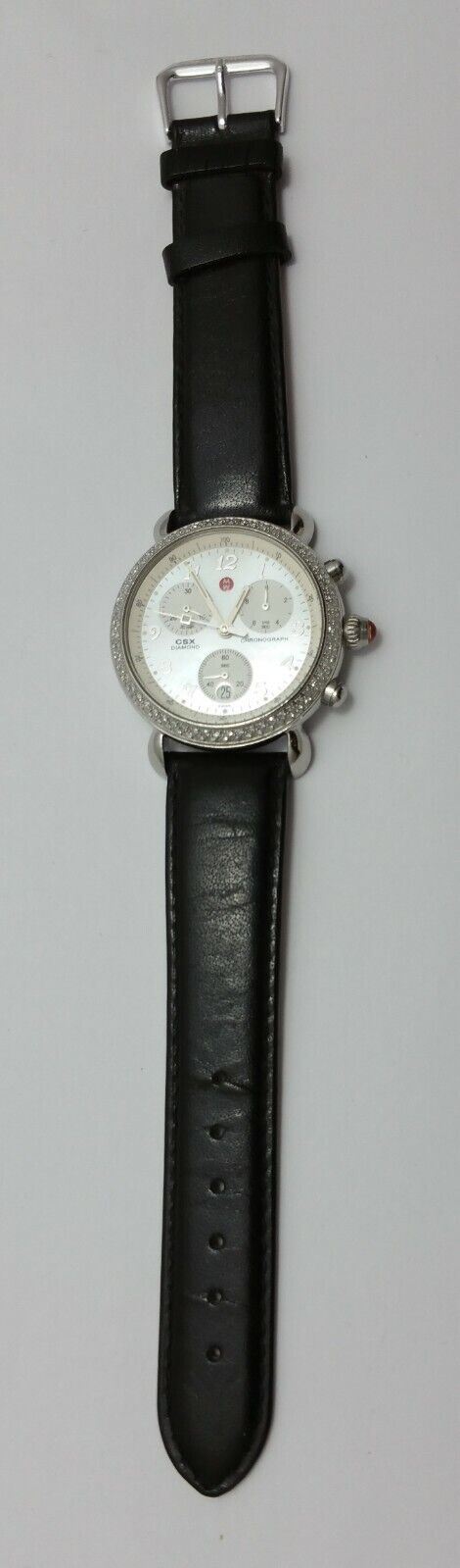 Michele CSX 71-3900 Diamond Chronograph White Dial Black Leatherband Watch