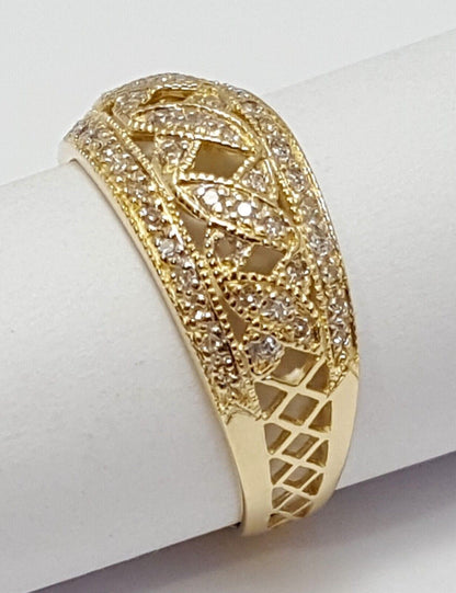 14K Solid Yellow Gold Designer Cluster Diamond Ring