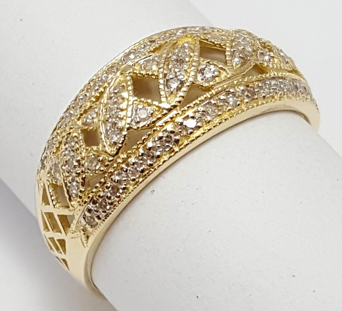 14K Solid Yellow Gold Designer Cluster Diamond Ring