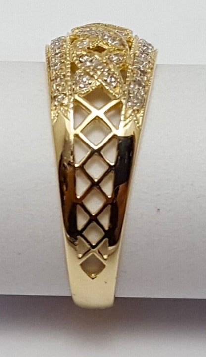 14K Solid Yellow Gold Designer Cluster Diamond Ring