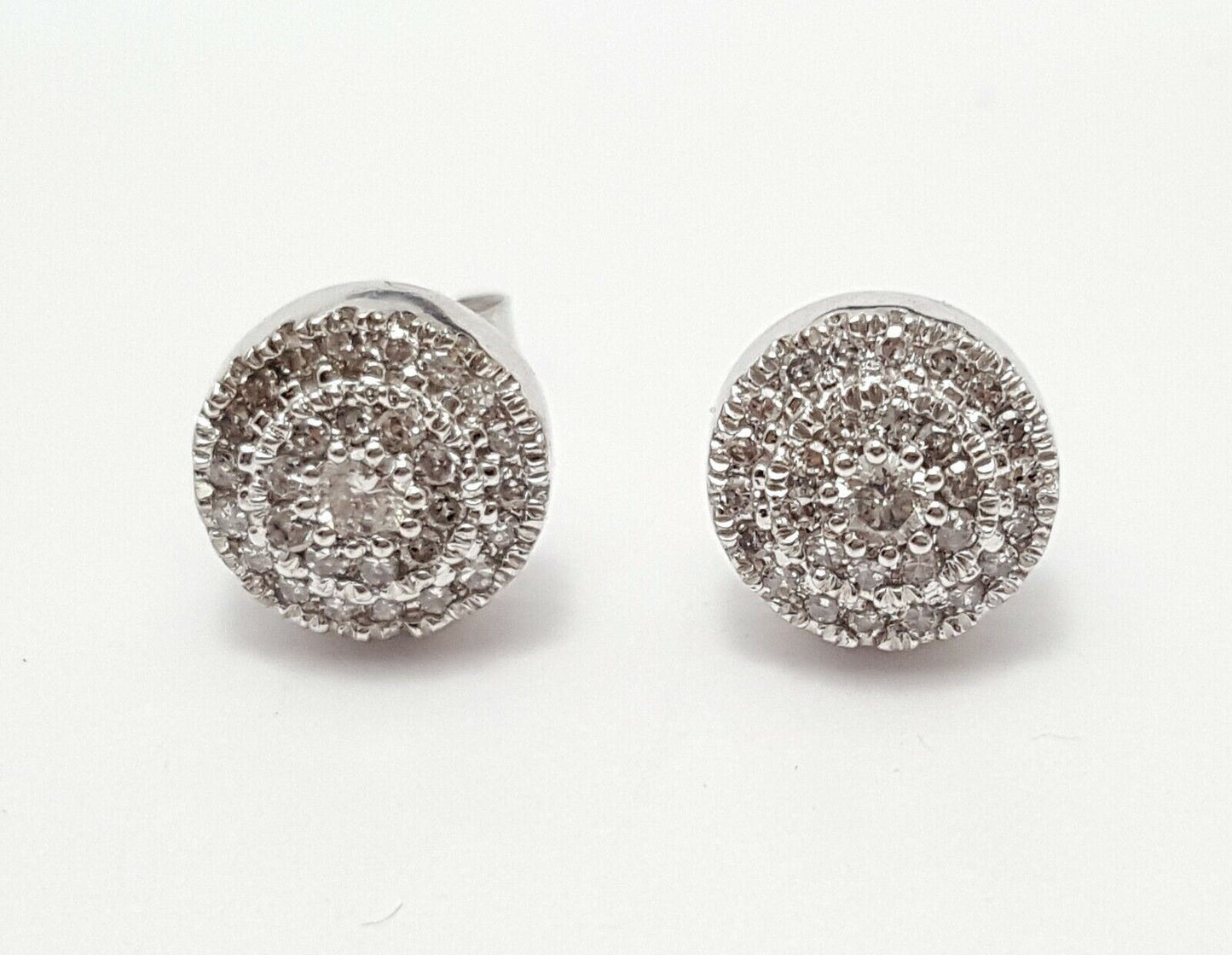 10K White Gold Designer Round Diamond Stud Earrings & Backings