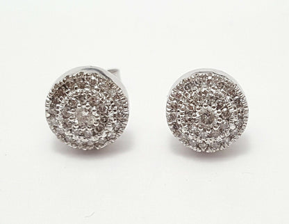 10K White Gold Designer Round Diamond Stud Earrings & Backings