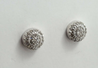 10K White Gold Designer Round Diamond Stud Earrings & Backings