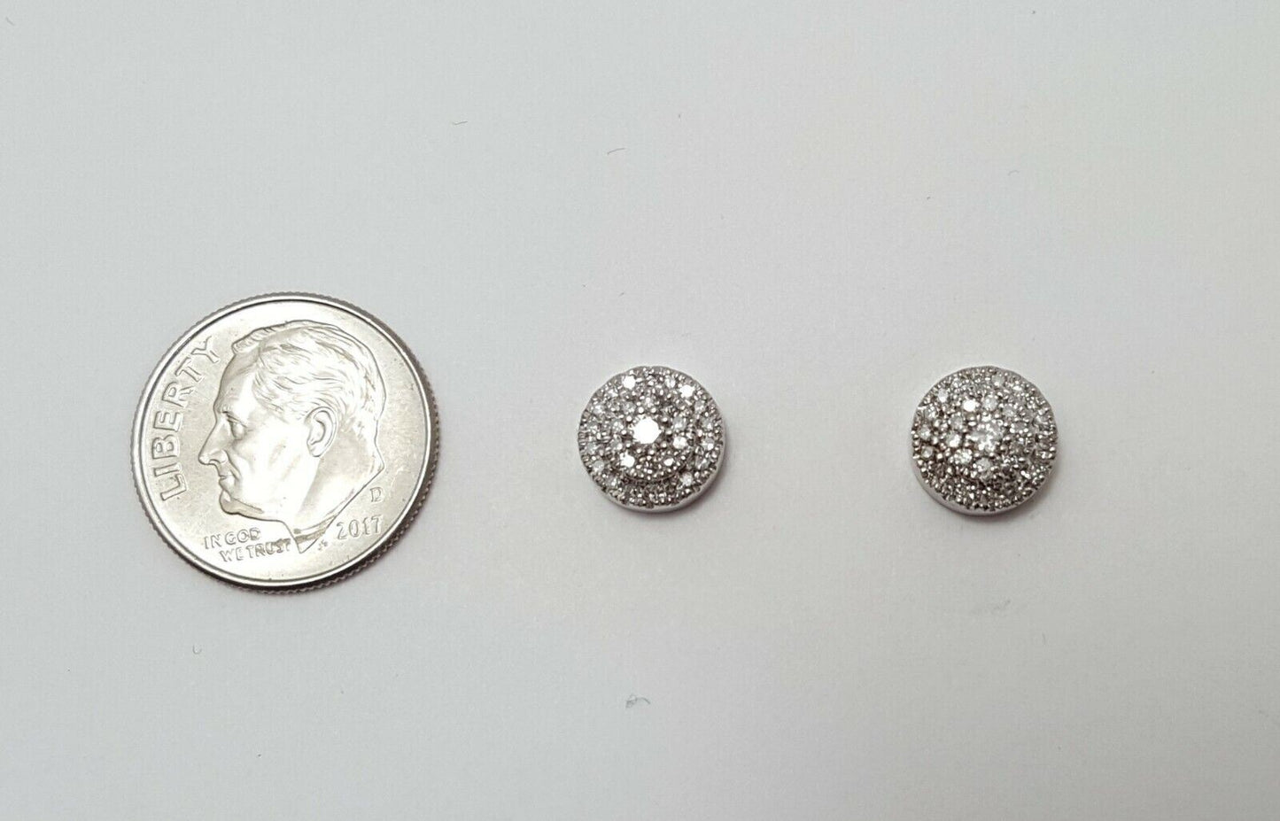 10K White Gold Designer Round Diamond Stud Earrings & Backings