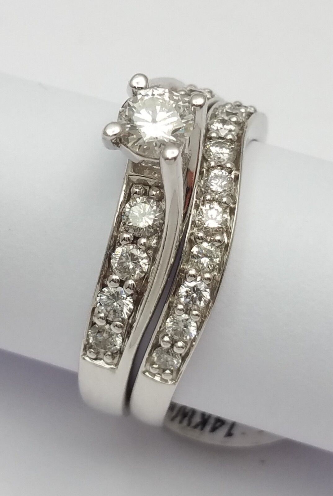 14K White Gold 1 CTW Round Cut Diamonds Bridal Engagement Ring Set