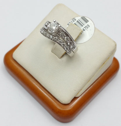 14K White Gold 1 CTW Round Cut Diamonds Bridal Engagement Ring Set