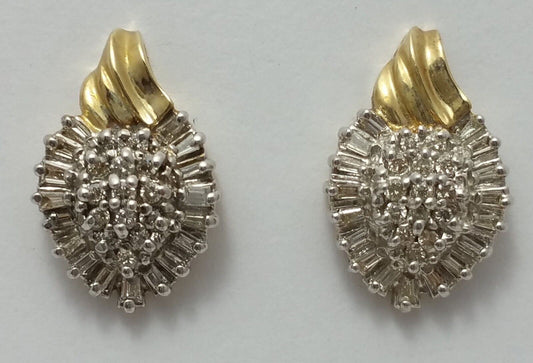 10K Two Tone Gold Cluster of Diamonds Ladies Earrings