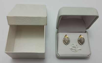 10K Two Tone Gold Cluster of Diamonds Ladies Earrings