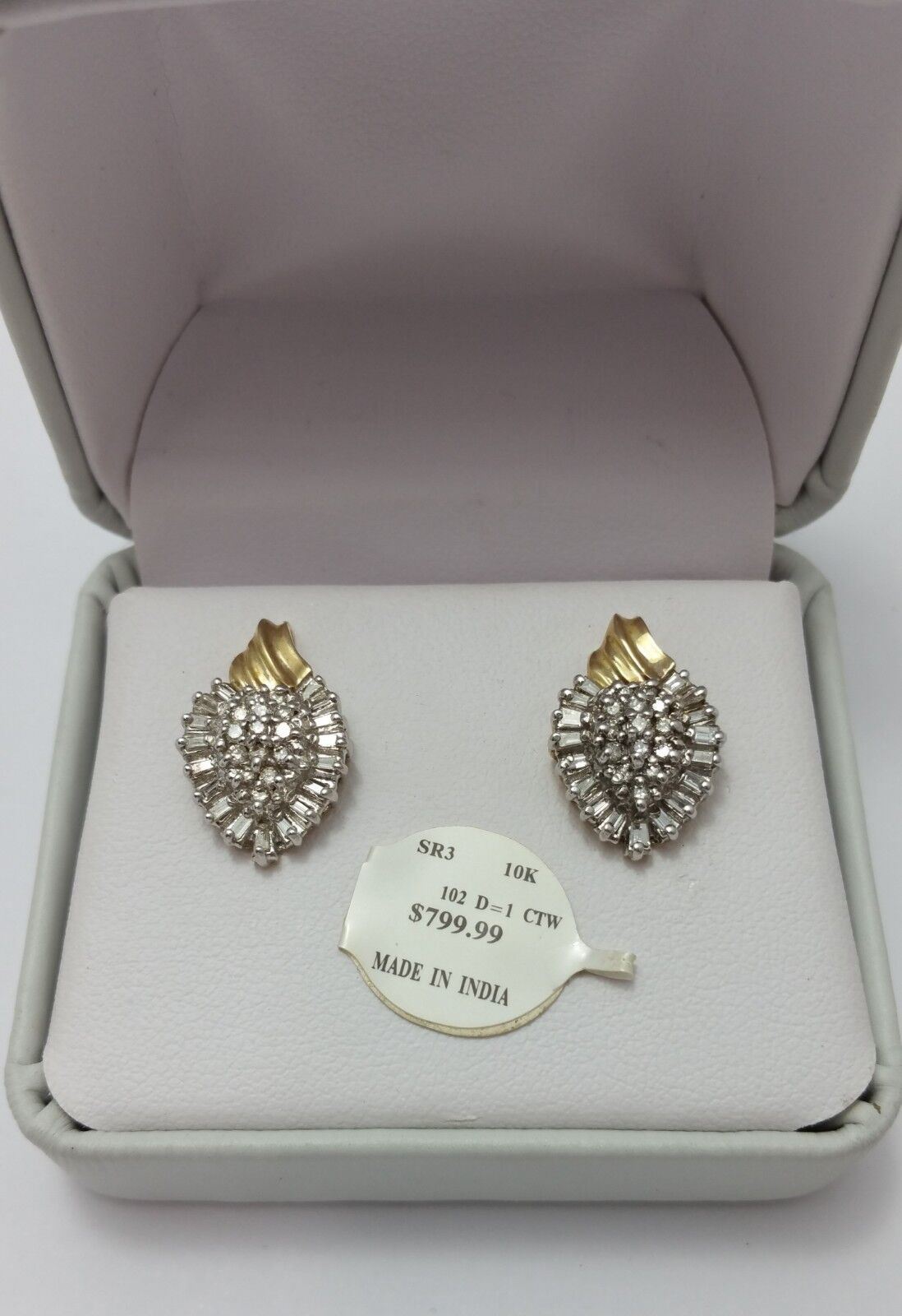 10K Two Tone Gold Cluster of Diamonds Ladies Earrings