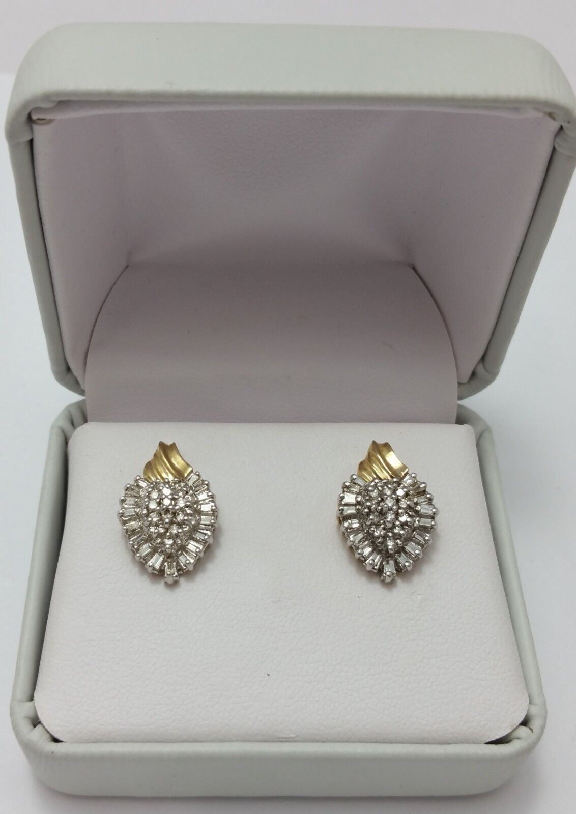 10K Two Tone Gold Cluster of Diamonds Ladies Earrings