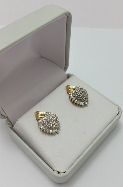 10K Two Tone Gold Cluster of Diamonds Ladies Earrings