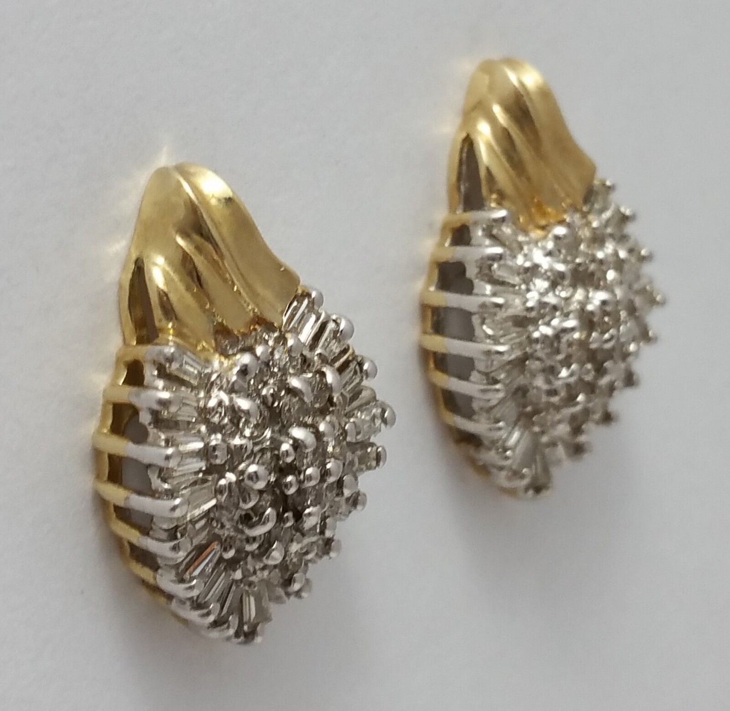 10K Two Tone Gold Cluster of Diamonds Ladies Earrings