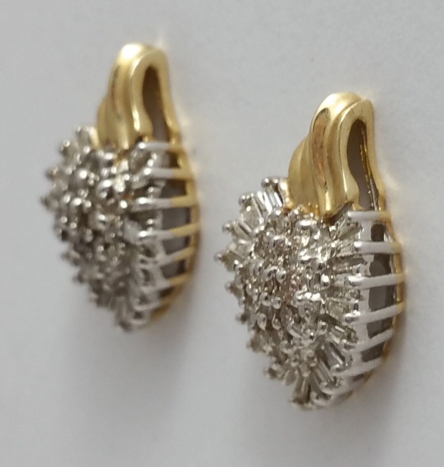 10K Two Tone Gold Cluster of Diamonds Ladies Earrings