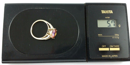 14K Solid Yellow Gold Colorful Crystal & Diamond Ring