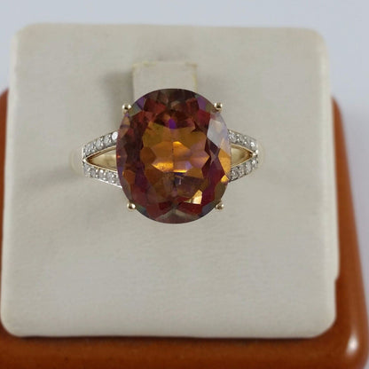 14K Solid Yellow Gold Colorful Crystal & Diamond Ring