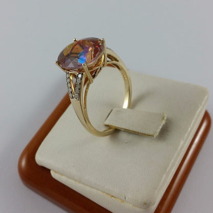 14K Solid Yellow Gold Colorful Crystal & Diamond Ring