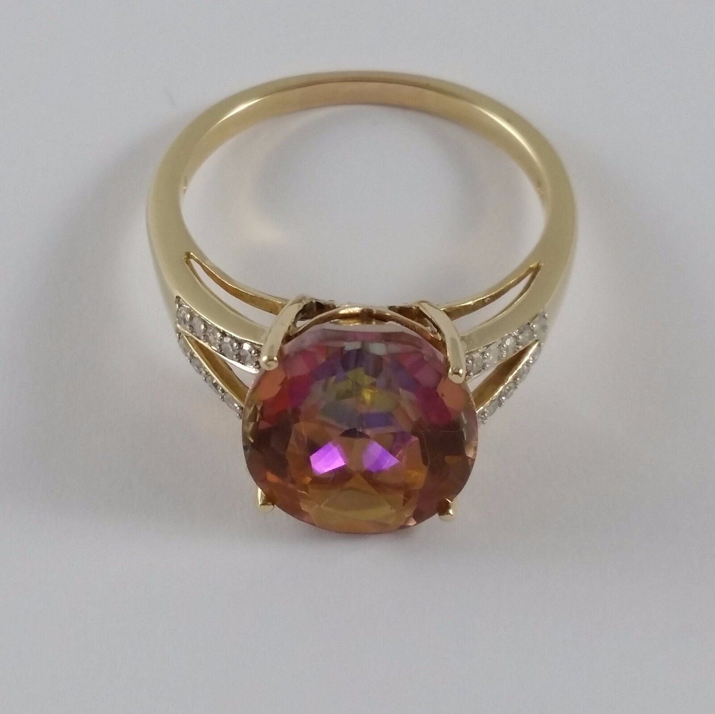 14K Solid Yellow Gold Colorful Crystal & Diamond Ring