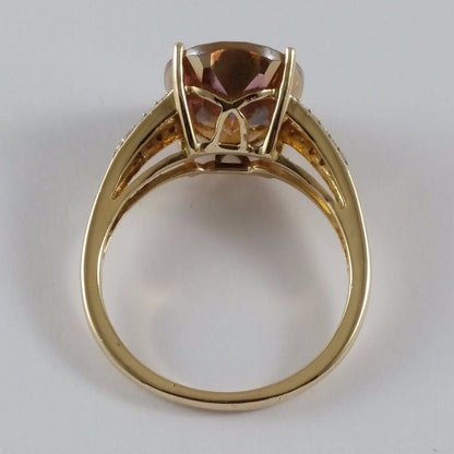 14K Solid Yellow Gold Colorful Crystal & Diamond Ring