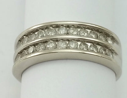 10K White Gold Designer Ring Band W/ Cluster of Diamonds