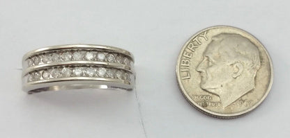 10K White Gold Designer Ring Band W/ Cluster of Diamonds