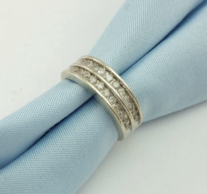 10K White Gold Designer Ring Band W/ Cluster of Diamonds