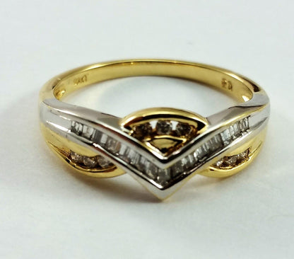 10K Multi Color Gold Baguette & Round Diamond Ring