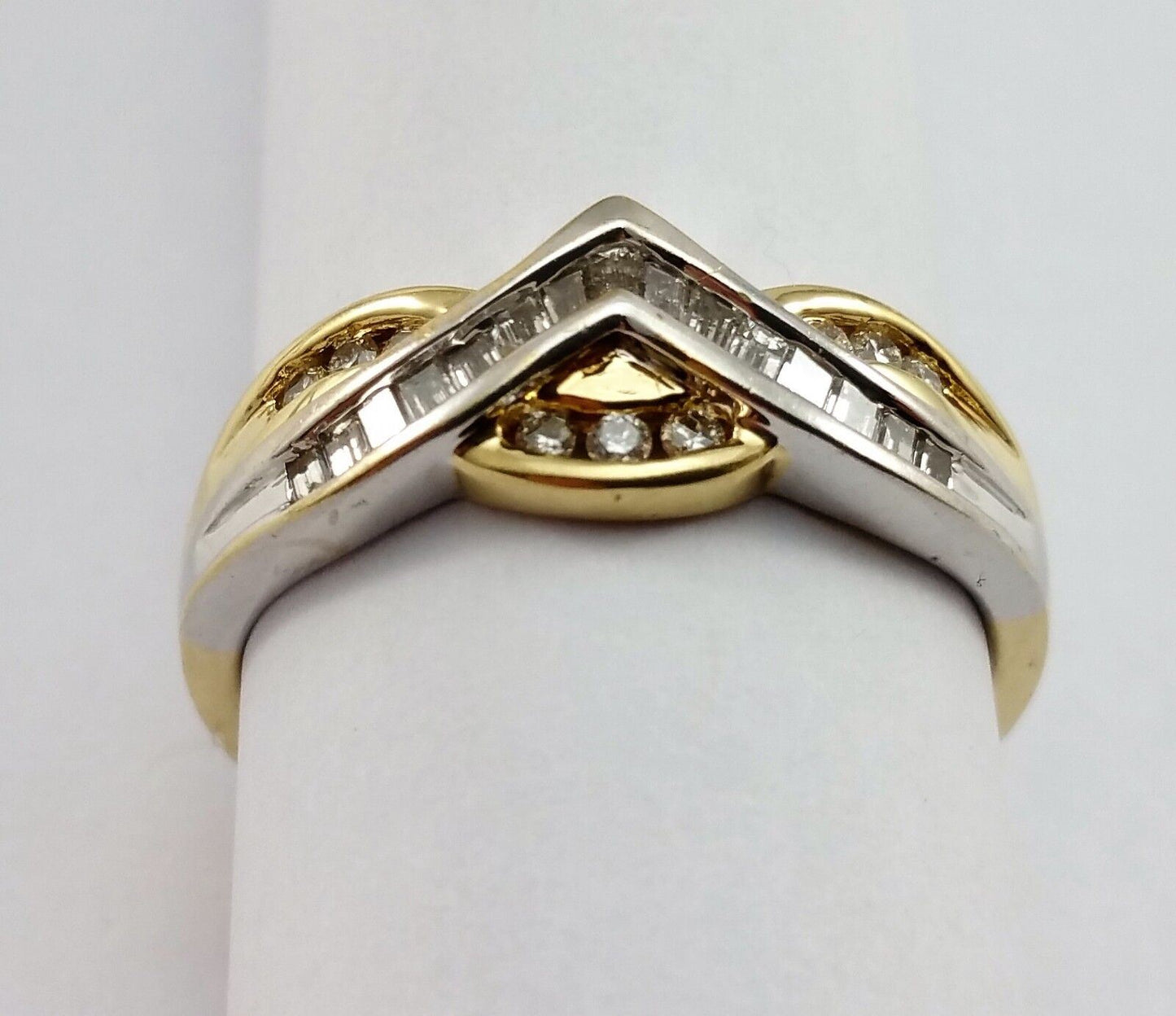 10K Multi Color Gold Baguette & Round Diamond Ring