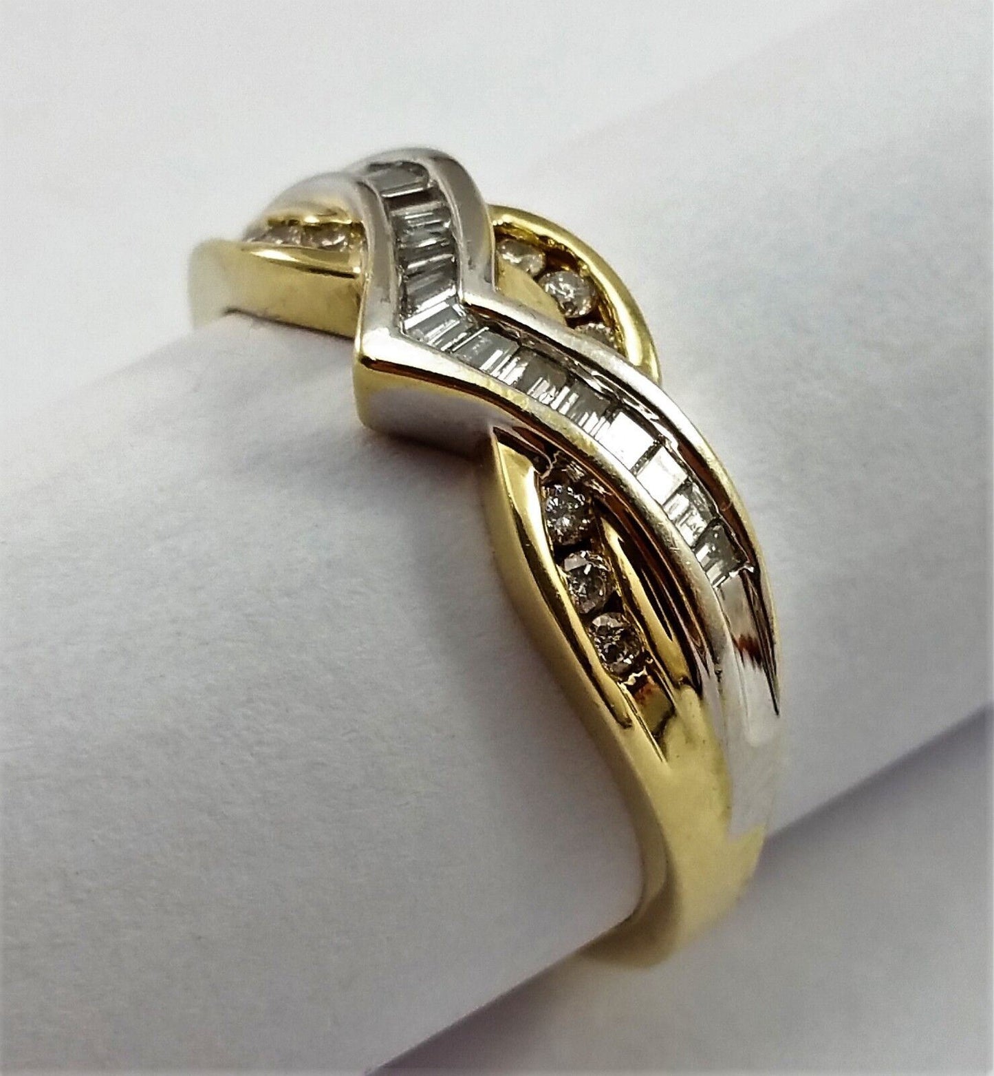 10K Multi Color Gold Baguette & Round Diamond Ring