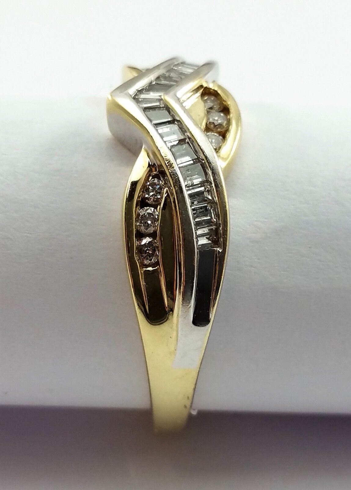 10K Multi Color Gold Baguette & Round Diamond Ring