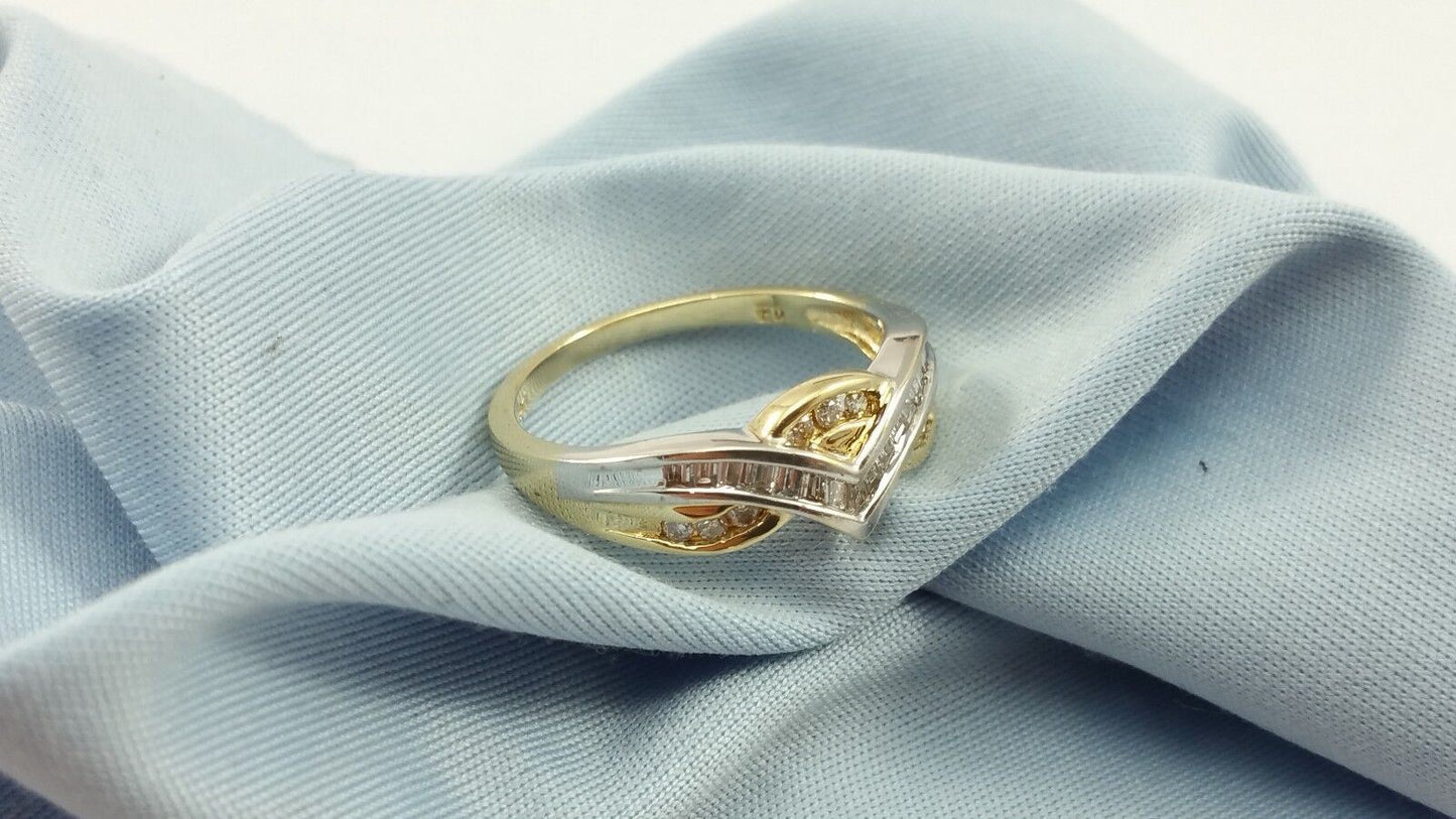 10K Multi Color Gold Baguette & Round Diamond Ring