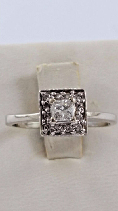 Beautiful 14K Karat White Gold Square Ring with Diamonds