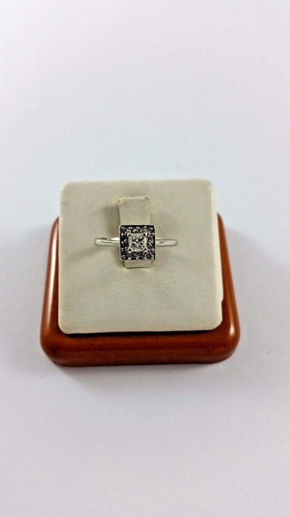 Beautiful 14K Karat White Gold Square Ring with Diamonds