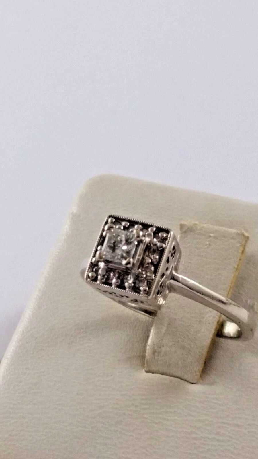 Beautiful 14K Karat White Gold Square Ring with Diamonds