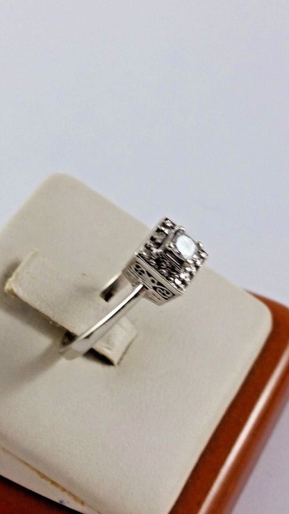 Beautiful 14K Karat White Gold Square Ring with Diamonds