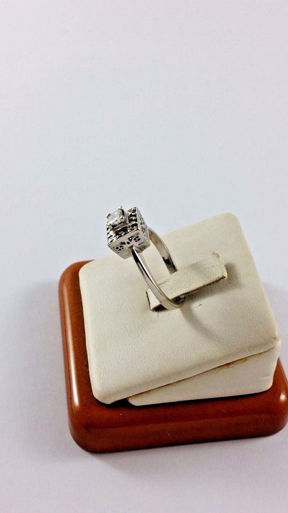 Beautiful 14K Karat White Gold Square Ring with Diamonds