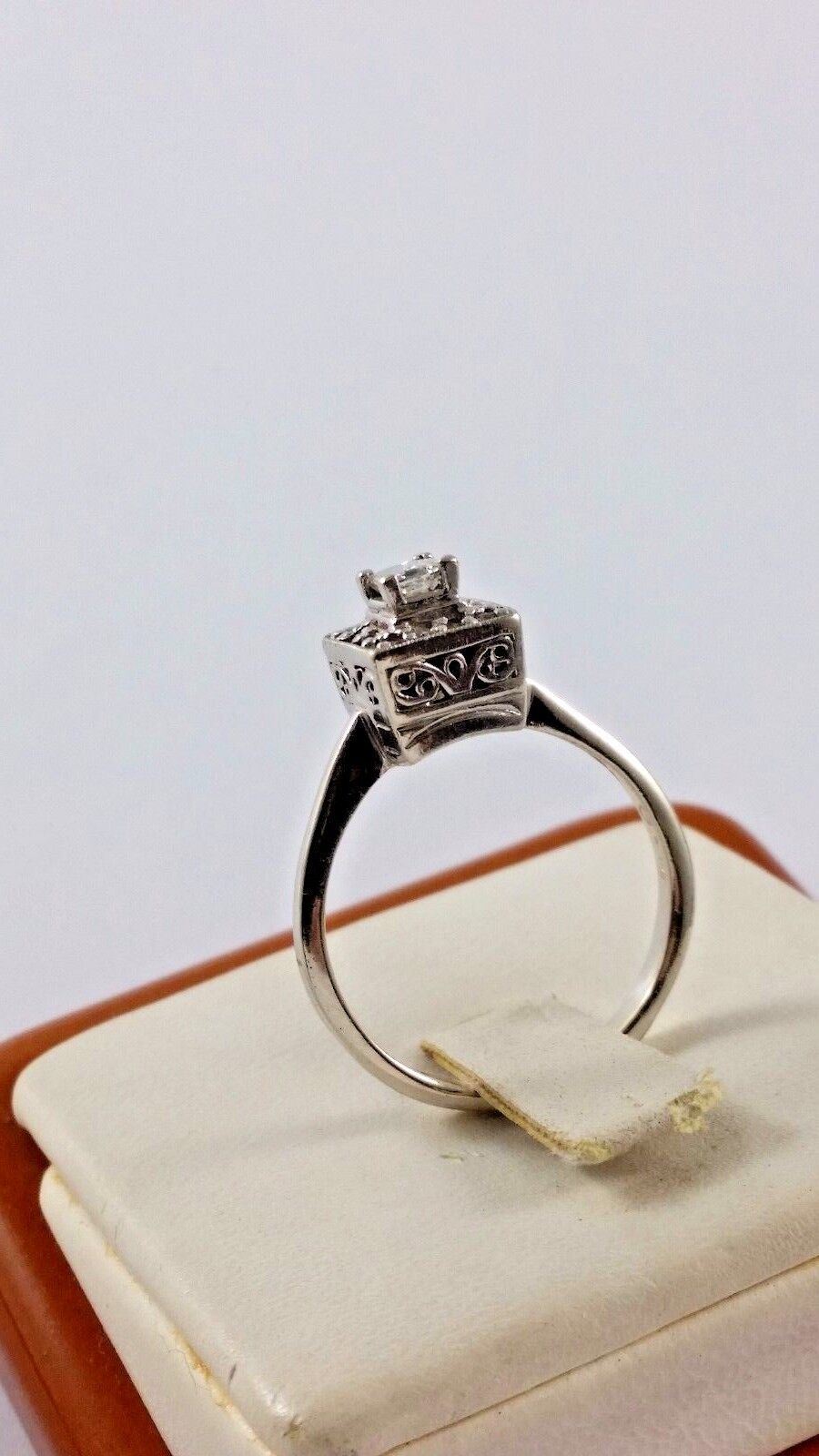 Beautiful 14K Karat White Gold Square Ring with Diamonds