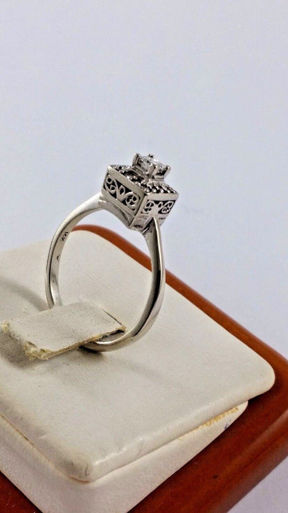 Beautiful 14K Karat White Gold Square Ring with Diamonds