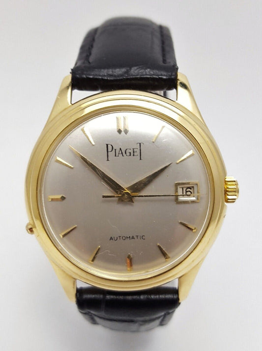 Piaget Automatic 18kt Yellow Gold 25J Vintage Date Leather Swiss Watch F 694