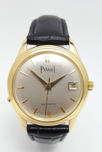 Piaget Automatic 18kt Yellow Gold 25J Vintage Date Leather Swiss Watch F 694