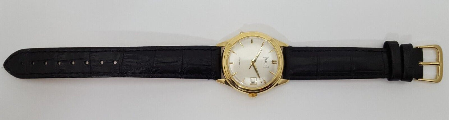 Piaget Automatic 18kt Yellow Gold 25J Vintage Date Leather Swiss Watch F 694